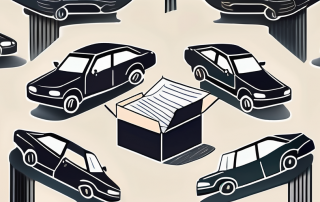 A car with a document symbol floating above it