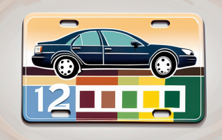A car with a seasonal license plate parked in different seasonal backgrounds (winter