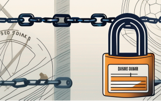 A driver's license partially covered by a chain and padlock