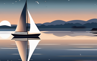 A serene lake with a sailboat