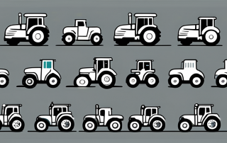 Several different types of tractors in a field