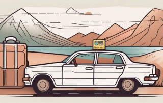 A car with a short-term license plate parked near a country border