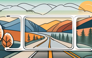 A car with a seasonal license plate parked near a scenic landscape