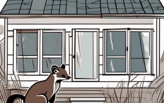 A house with a marten (a type of small animal) nearby