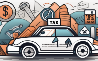 A car with various tax-related symbols like percentage signs