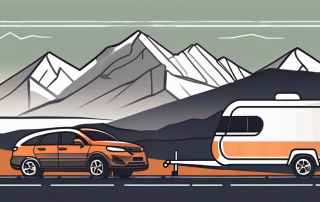 A car towing a trailer against the backdrop of austrian mountains