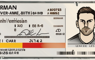 A german driver's license with various sections highlighted