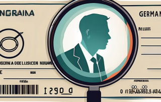 A german driver's license with a magnifying glass highlighting the area where the driver's license number is located