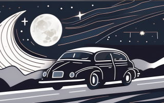 A car on a winding road at night