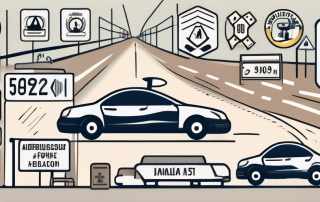 A driver's license surrounded by various driving-related symbols like traffic signs