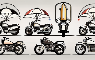 A few different types of light motorcycles (leichtkrafträder) with various insurance protection symbols like shields