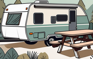 A well-maintained motorhome parked in a beautiful