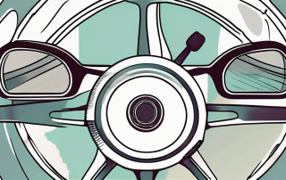 A steering wheel and a pair of glasses