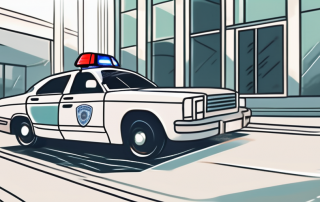 A car with its doors open and a police siren in the background