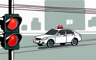 A red traffic light with a car on the verge of crossing it