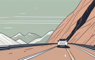 A car driving on a mountain road
