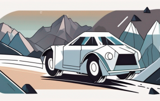 A car driving on a rocky mountain road