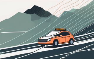 A car driving on a mountainous road