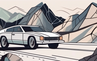 A car driving on a rocky mountain road