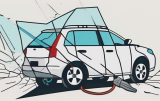 A car windshield with cracks from a stone hit