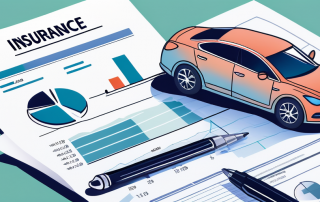 Autoversicherungsunterlagen mit Spartipps, Finanzplanungsdiagrammen und Rechnern fuer Budgetmanagement.