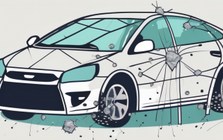 A car windshield with visible signs of rock chip damage and the tools typically used for repair