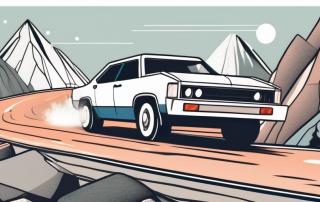 A car driving on a mountainous road