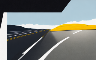 Autowindschutzscheibe mit kleinem Steinschlag, Hintergrund malerische Strasse, Bedarf an Versicherungsschutz.