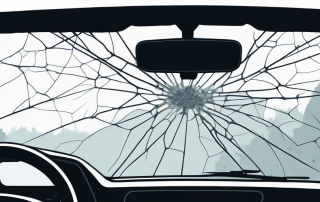 Nahaufnahme von Steinschlagschaeden auf einer Autowindschutzscheibe, betont die Wichtigkeit der sofortigen Wartung fuer die Sicherheit.