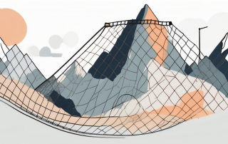 A mountain landscape with falling rocks and safety measures like safety nets and barriers