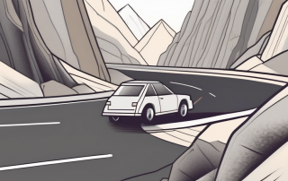 A car driving on a mountain road