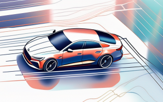 Auto aus erhoehtem Winkel, komplexe Sicherheitsfunktionen und Ingenieurwesen, unscharfe Bewegungen symbolisieren dynamische Fahrbedingungen.