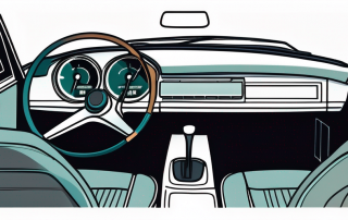 Nahaufnahme von einem Auto-Lenkrad und Armaturenbrett, betont Sicherheits- und Wartungsaspekte, wichtig fuer Versicherungsschutz.