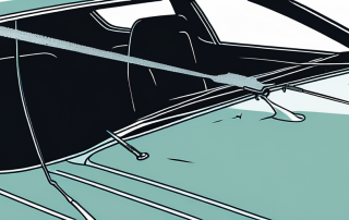 Nahaufnahme einer Windschutzscheibe mit kleinen Rissen und Steinschlaegen, Reparaturset fuer Autoscheiben deutlich sichtbar