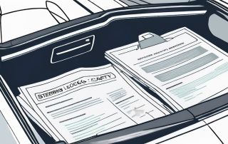 Auto-Sicherheitsfunktionen und Versicherungsdokumente, Lenkradsperren und Dashcams zur Verbesserung der Fahrzeugsicherheit und Senkung der Versicherungskosten.