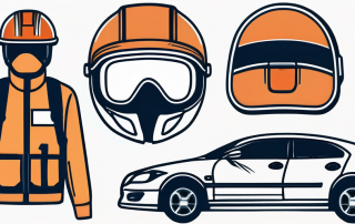 Auto-Sicherheitsausruestung wie Helme, Sicherheitsgurte und Airbags zur Steigerung der Fahrersicherheit preiswert arrangiert.