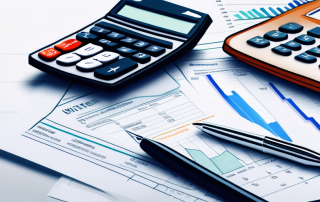 Autoversicherungspolicen, Rechner und Finanzdiagramme zeigen kosteneffektive Strategien zur Kfz-Versicherung.