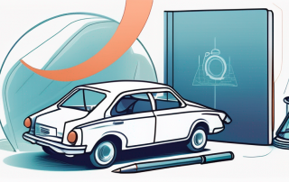 Drei Symbole, die haeufige Fragen zur Kfz-Versicherung darstellen: Lupe, Fragezeichen und Modellauto, sauber angeordnet.