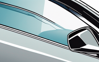 Autoversicherung hervorgehoben durch glaenzende Auto-Details wie Rueckspiegel und Chromakzente in Nahaufnahme, symbolisiert Wert und sorgfaeltige Pflege des geschuetzten Fahrzeugs.