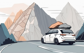 A car driving on a mountainous road