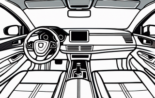 Auto-Innenraum mit Sicherheitsmerkmalen wie Sicherheitsgurte, Airbags und Kollisionserkennungssysteme.