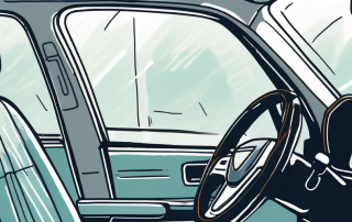 Gut beleuchtetes Autoinnenraum mit korrekt eingestelltem Sicherheitsgurt, Spiegeln und klarer Windschutzscheibe fuer mehr Fahrsicherheit.