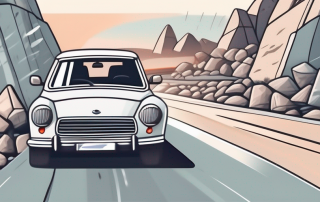 A car driving on a road with protective measures such as a shield or barrier