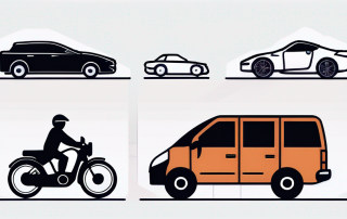 Fahrzeuge unterschiedlicher Art wie Auto, Fahrrad und Motorrad auf einfachem Hintergrund, betont Einfachheit und Zugänglichkeit bei Fahrzeugversicherungen.