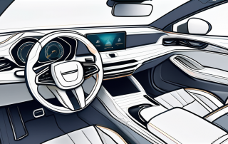 Auto-Sicherheitsfunktionen wie adaptive Airbags, verstärkte Kabinenstrukturen und intuitive Sicherheitswarnungen im modernen Armaturenbrett.