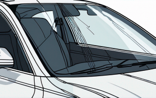 Klares, makelloses Windschutzscheiben-Close-up mit Fokus auf glatter Oberflaeche, zeigt Effektivitaet von Schutzmassnahmen gegen Beschädigungen, betont Klarheit und Sicht.