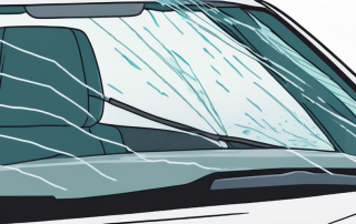 Nahaufnahme einer Windschutzscheibe mit deutlich sichtbarem Steinschlag, betont die Notwendigkeit einer professionellen Reparatur zur Vermeidung weiterer Schaeden.