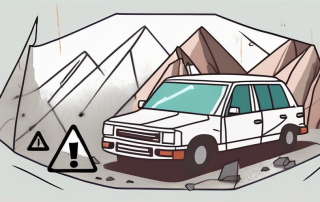 A car windshield with visible cracks due to a rockfall