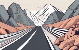 A car driving on a mountain road with safety barriers