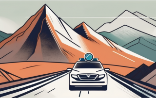 A car on a rugged mountain road